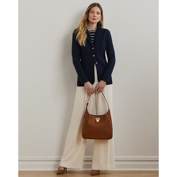 New LAUREN RALPH LAUREN Navy Sweater-Knit Cotton-Blend Blazer Petite Small - Picture 3 of 13